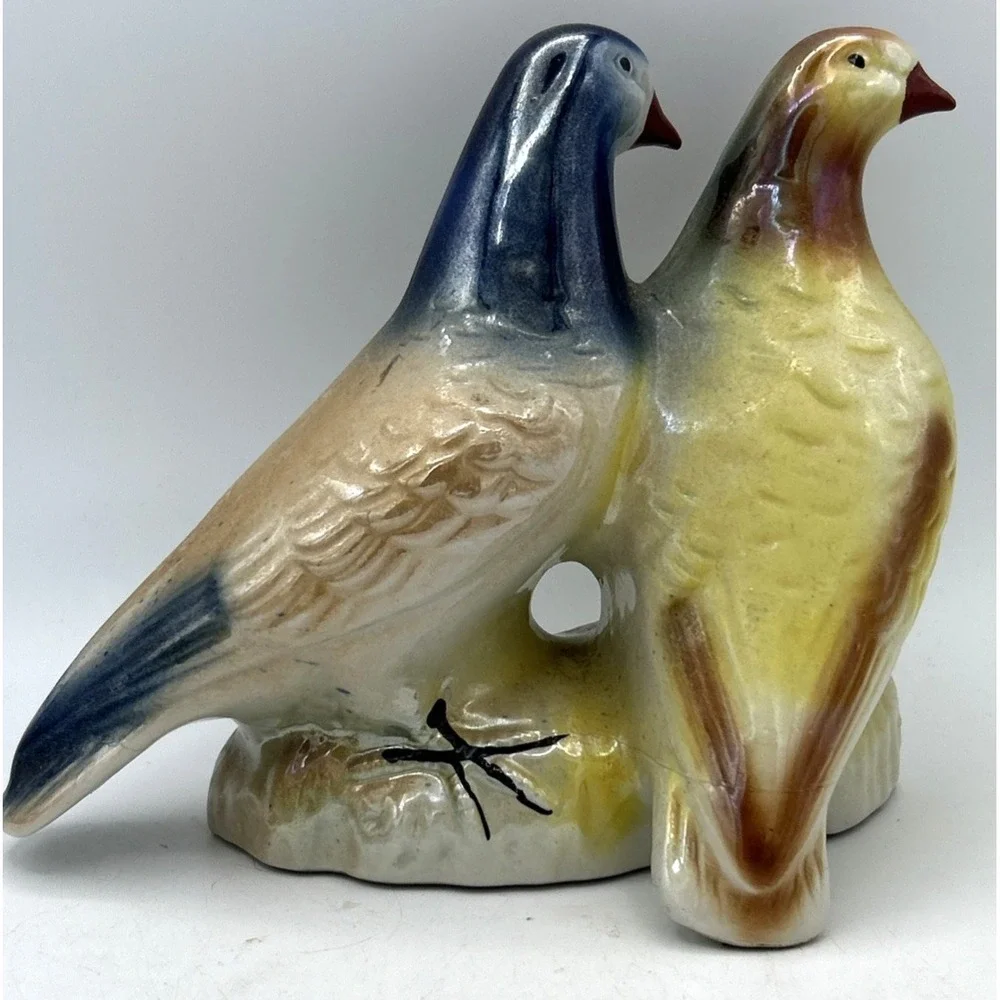 Handpainted Iridescent Lusterware Pigeon Figurines - Made in Brazil - 6 3/8Tall
